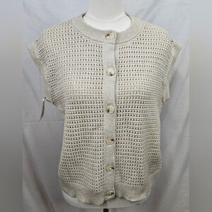 NWT Universal Thread XS Beige Open Knit Crochet Sweater Vest Preppy Staple